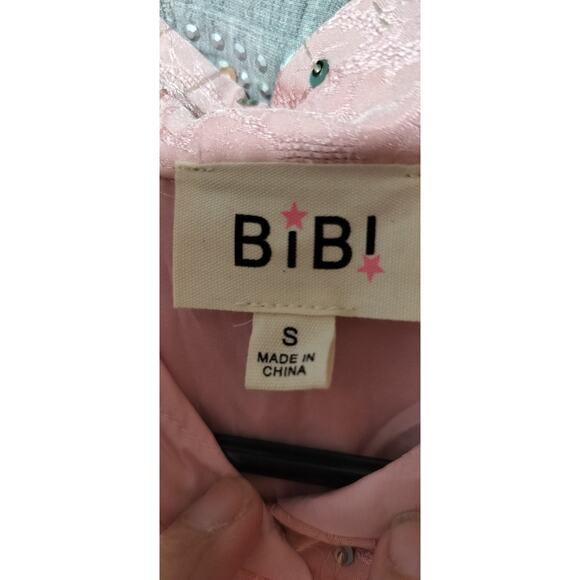 4201) BiBi Blush Pink Sequin Stripe Short Dolman Sleeve Oversize Blouses Small - Picture 8 of 10